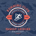 Running Club Label Template Over Running Shoes and Running Men Seamless Pattern