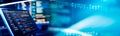 Running Computer data programming. Coding script text on screen. Notebook closeup photo. Royalty Free Stock Photo
