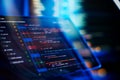 Running Computer data programming. Coding script text on screen. Notebook closeup photo. Royalty Free Stock Photo