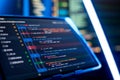 Running Computer data programming. Coding script text on screen. Notebook closeup photo. Royalty Free Stock Photo