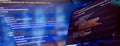 Running Computer data programming. Coding script text on screen. Notebook closeup photo. Royalty Free Stock Photo