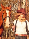 Running cowgirl with her red horse. Royalty Free Stock Photo
