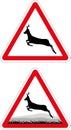 Running deer. Road warning sign