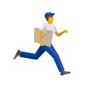 Running delivery man holding big postal envelope
