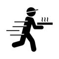 Running delivery man holding pizza box icon, Food order and delivery service, Pictogram flat design for apps and website