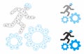 Running Developer Over Gears Vector Mesh Network Model and Triangle Mosaic Icon Royalty Free Stock Photo