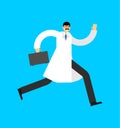 Running doctor. Doc runs to rescue. vector illustration