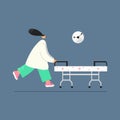 Running doctor with stretcher hand drawn color illustration