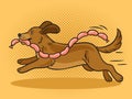 Running dog sausages pop art raster illustration