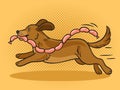 Running dog sausages pop art vector illustration