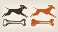Running Dogs Silhouettes with Bones Royalty Free Stock Photo