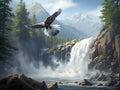 Ai Generated illustration Wildlife Concept of Running Eagle Falls