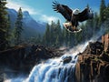 Ai Generated illustration Wildlife Concept of Running Eagle Falls