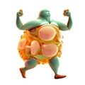 Running fat man people, Obesity problem, conceptual image, 3D illustration of fat cells, isolated Transparent png background.