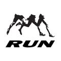 Running legs logo, abstract isolated vector silhouettes, group of running people. Side view