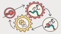 Running figures and gears, motion and mechanical processes vector design Generative AI
