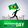 Running with flag finalVector Illustration of Brazil Independence Day Celebration Background. Brazil flag being waved by a running Royalty Free Stock Photo