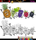 Running fruits cartoon coloring page Royalty Free Stock Photo