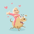 Running funny dog pup baby girl vector illustration