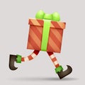 Running gift box christmas elf legs santa claus new year 3d cartoon character design vector illustration Royalty Free Stock Photo