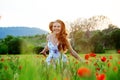 Running girl in field