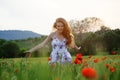 Running girl in field