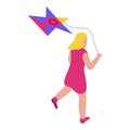 Running girl kite icon, isometric style Royalty Free Stock Photo