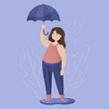 Running girl with umbrella on an isolated background. Abstract image. Royalty Free Stock Photo