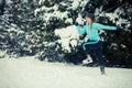 Running girl wearing sportswear, winter fitness Royalty Free Stock Photo