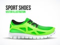 Running green shoes. Bright Sport sneakers symbol.