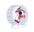 Running in hamster wheel. Woman hurrying, rushing in circle. Rat race, repetitive eternal work, monotonous routine Royalty Free Stock Photo