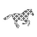 Running horse with Aztec tribal pattern on white background. Isolated illustration Royalty Free Stock Photo