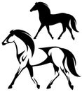 Running horse black and white side view vector