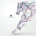 Running horse, colored lines drawing, vector illustration. Royalty Free Stock Photo
