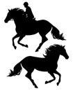 Running horse and rider black vector silhouette Royalty Free Stock Photo