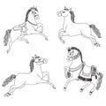 Running Horse Vector On A White Background. Outline Drawing Horses. Arabian Horses In Native Costume. Royalty Free Stock Photo