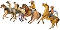 Running horses. Ranch cowboy. Wild west. watercolor equestrian illustration