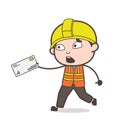 Running in Hurry to Deliver Letter - Cute Cartoon Male Engineer Illustration