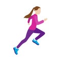 Running jogging girl. Sport fitness training. Flat vector illustration.