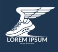 Running jogging sport shoe symbol, icon, logo. Sneaker with wings. Vector illustration