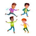 Running Kids Boys Sport Exercising Set Vector