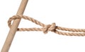 Running knot tied on thick jute rope isolated