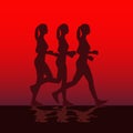 Running lady silhouettes