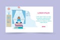 Running landing page template. The girl is sitting on a stack of books with a laptop in her hands. Royalty Free Stock Photo