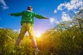 Running little happy boy meadow weat field Royalty Free Stock Photo