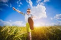 Running little happy boy meadow weat field Royalty Free Stock Photo