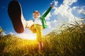 Running little happy boy meadow weat field Royalty Free Stock Photo