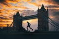 Running in London, Silhouette of runner who run near by Tower Bridge, London, United Kingdom
