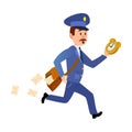 Running Mailman Hurries to Deliver Mails. Vector Royalty Free Stock Photo