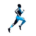 Running man, abstract blue isolated vector silhouette, side view. Run Royalty Free Stock Photo